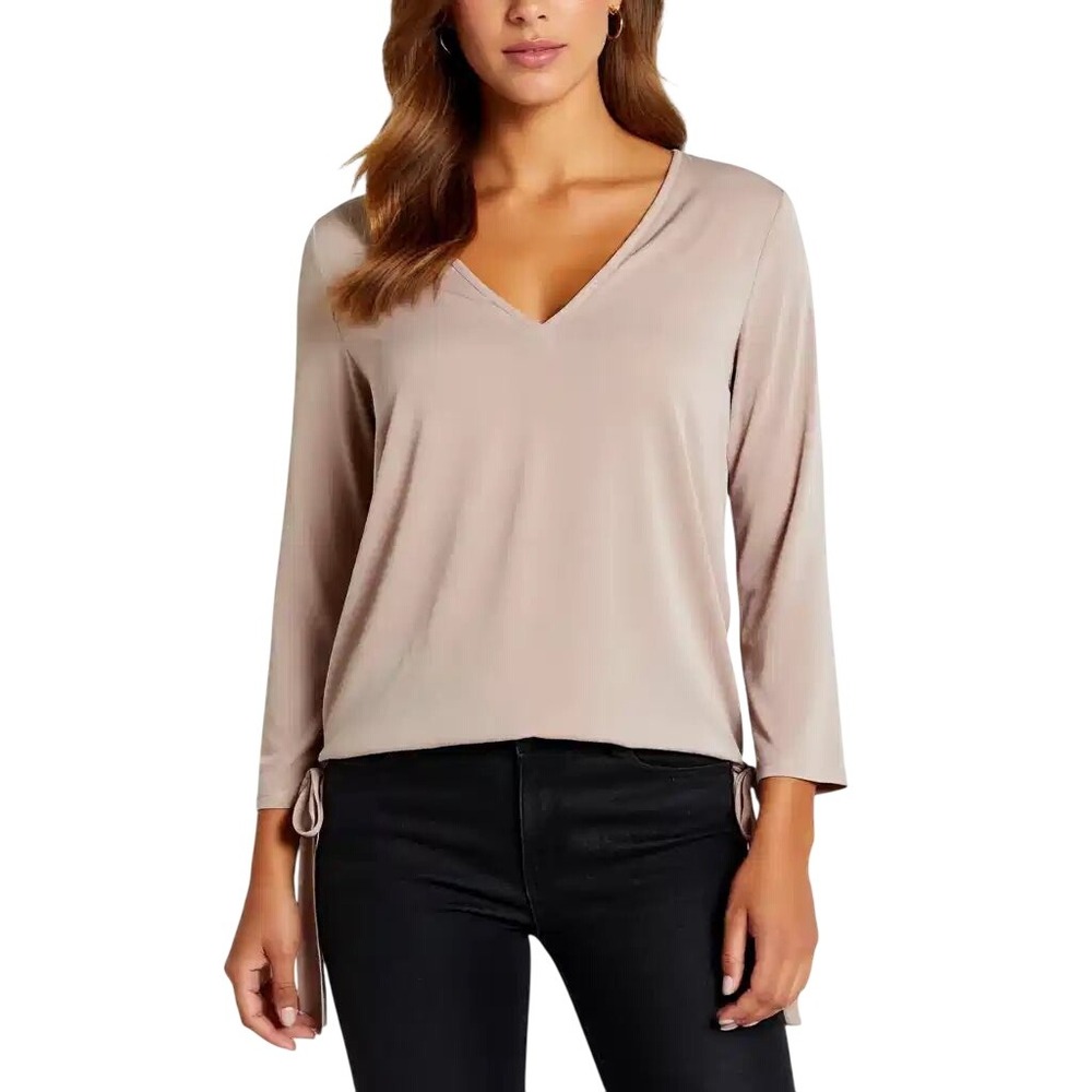 Ivanka Trump Blush‎ Pink V-Neck Blouse Side Tie Hem 3/4Sleeve Top L/G